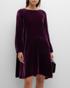 Eileen Fisher Long Sleeve Velvet Shift Dress In Sweet Plum