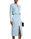 St John Multi Boucle Tweed Knit Crop Jacket In Sky