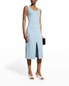 St John Front-slit Boucle Tweed Knit Midi Dress In Sky