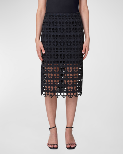 Akris Punto Pencil Skirt W/ Guipure Embroidery In Black