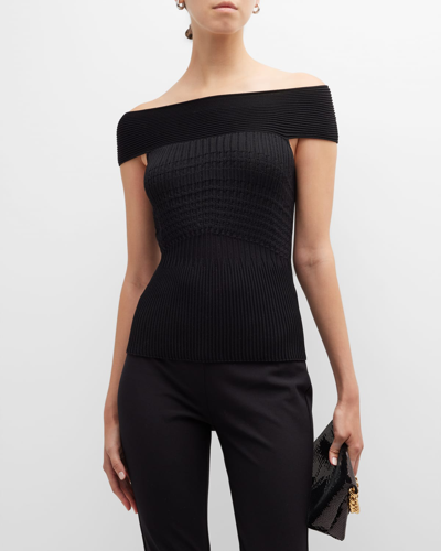 Emporio Armani Links-stitch Knit Top With Ottoman And Lurex Details In Black