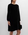 Eileen Fisher Long Sleeve Velvet Shift Dress In Black