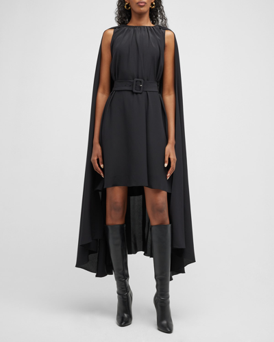 Arias New York Belted Sleeveless Cape Dress In Black