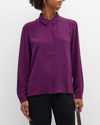Eileen Fisher Button-down Crepe Shirt In Sweet Plum