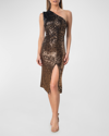 Dress The Population Palmer One-shoulder Sequin Dress In Gold Multi