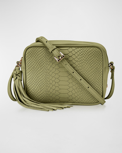 Gigi New York Madison Zip Python-embossed Camera Crossbody Bag In Sage