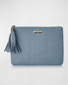 Gigi New York All In One Zip Python-embossed Clutch Bag In Slate Blue