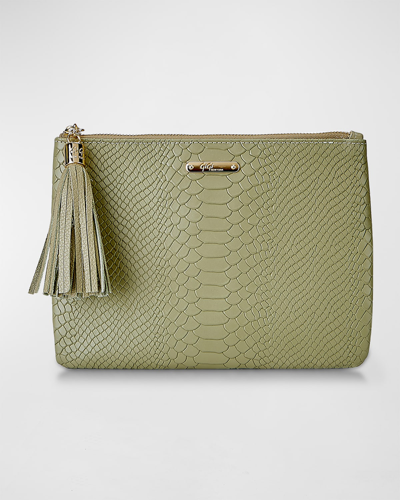 Gigi New York All In One Zip Python-embossed Clutch Bag In Sage