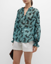 Finley Plus Size Morrisey Brushstroke-print Top In Teal Black