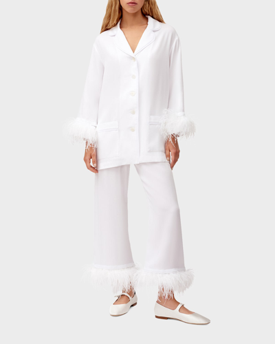 SLEEPER DOUBLE FEATHER-TRIM PARTY PAJAMA SET