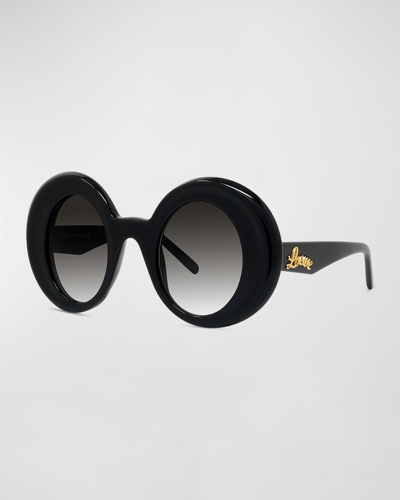 Loewe Gradient Logo Round Acetate Sunglasses In Shiny Black Gray