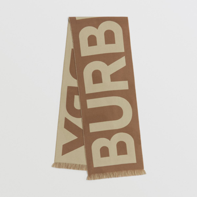 Burberry Logo Wool Jacquard Scarf In Birch Brown