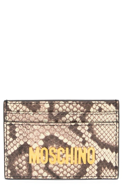 Moschino Snake-embossed Leather Cardholder Wallet In Beige