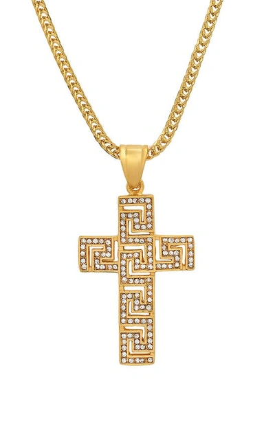 Hmy Jewelry Crystal Pavé Open Cross Pendant Necklace In Yellow