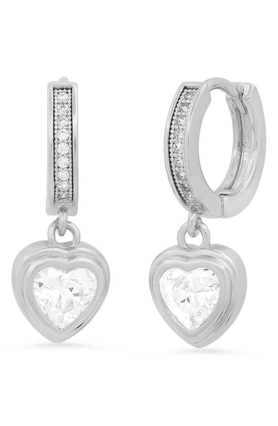 Hmy Jewelry 18k White Gold Plated Crystal Heart Dangle Hoop Earrings In Metallic