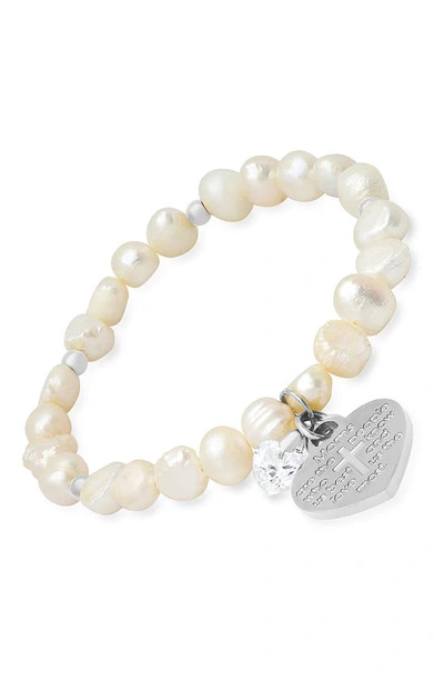 Hmy Jewelry Stainless Steel & Freshwater Pearl Stretch Bracelet In Gold
