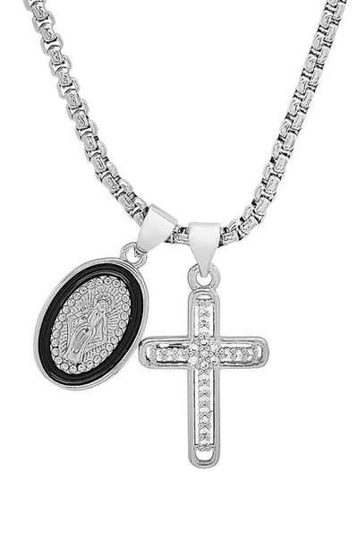 Hmy Jewelry 18k White Gold Plated Crystal Cross Necklace In Metallic