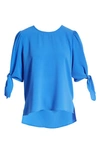 Cece Tie Sleeve High-low Blouse In Blue