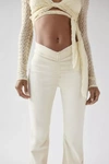 Urban Outfitters Uo Velvet Ruched V-front Flare Pant In Ivory