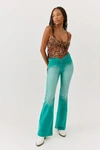 Urban Outfitters Uo Velvet Ruched V-front Flare Pant In Blue