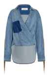 Hellessy Hicks Metallic Fringe Stretch Cotton Denim Shirt In Medium Wash