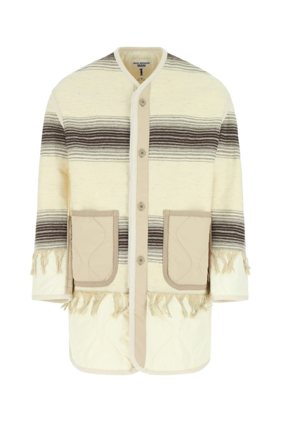 Junya Watanabe Fringe-trimmed Striped Jacket In Cream