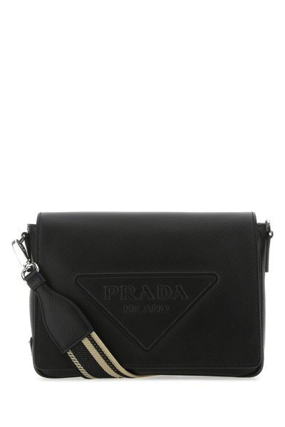 Prada Men's Saffiano Leather Triangle Logo Crossbody Bag In Nero