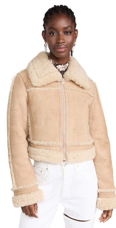 Acne Studios Lalita Lamb Shearling-trim Jacket In Beige