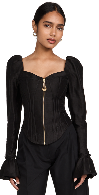 Aje Black Giselle Fluted Sleeve Top