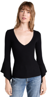 AUTUMN CASHMERE RIBBED V NECK WITH RECTANGLE CUFFS