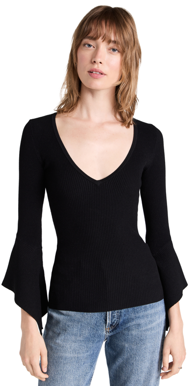 Autumn Cashmere Ribbed V Neck With Rectangle Cuffs In Black