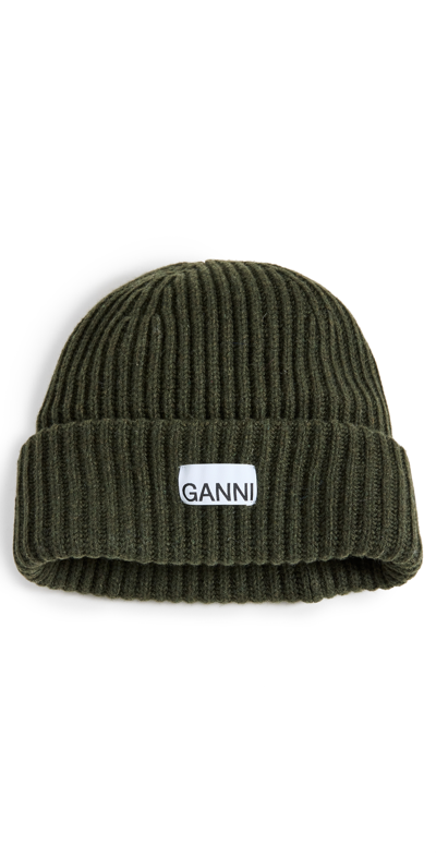 Ganni Structured Rib Beanie In Kalamata