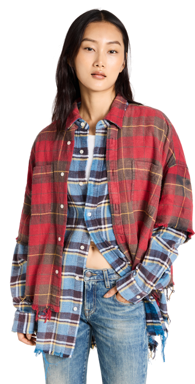 R13 Plaid-check Layered Shirt In Rot