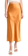 Vince Flared Mid-rise Crushed Satin Slip Midi Skirt In Gold Sap