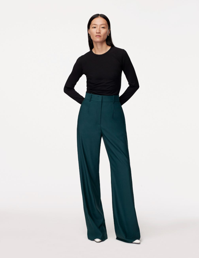 Shop Another Tomorrow Wide-leg Wool Pants In Juniper