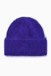 Cos Textured Knitted Beanie Hat In Blue