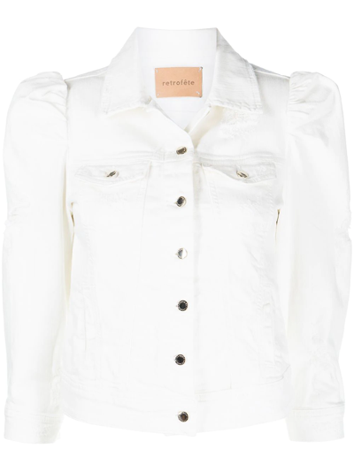 Retroféte Button-up Denim Jacket In White