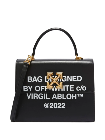 Off-white Jitney 2.8 Printed Leather Tote In Black