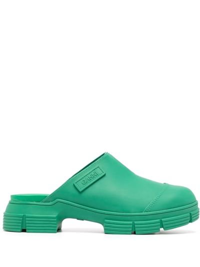 Ganni Green Recycled Rubber Mules Woman