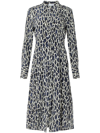 Equipment Thea Animal Print Long Sleeve Silk Midi Dress In Blau
