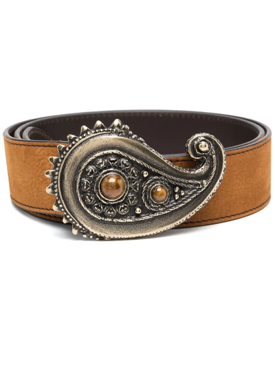 Orciani Paisley-plaque Leather Belt In Brown
