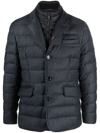 Moorer Padded And Quilted Jacket With Lined Collar In Blau
