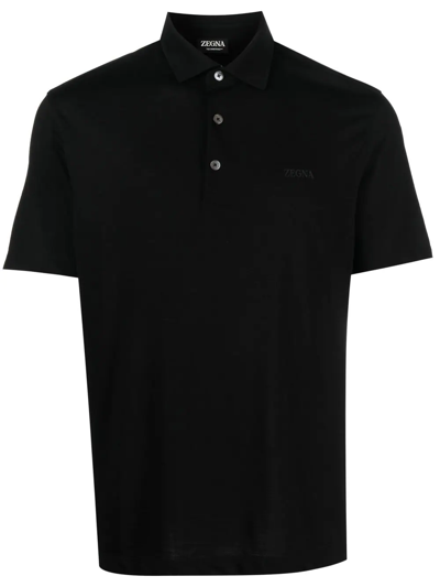 Zegna Logo-print Short-sleeved Polo Shirt In Black