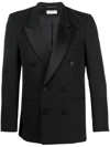 Saint Laurent Double-breasted Satin-trimmed Wool Blazer In Schwarz