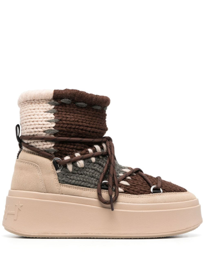 Ash Chunky-knit Ankle Boots In Brown