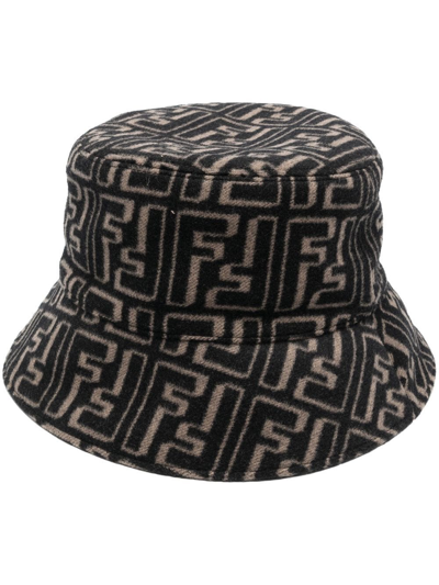 Fendi Ff-jacquard Bucket Hat In Schwarz