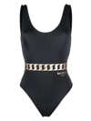 Balmain Embossed Chain Logo One Piece Swimsuit In 001 Black