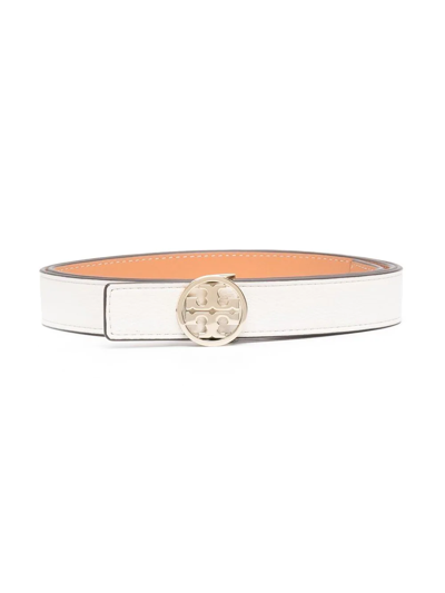 Tory Burch Logo-plaque Buckle Belt In Bianco