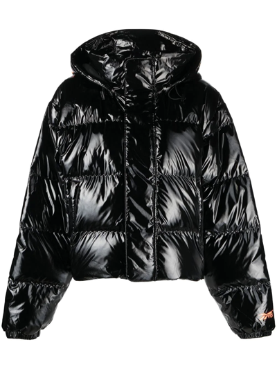 Victoria Beckham Logo-print Hooded Puffer Jacket In Black