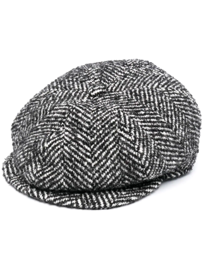 Tagliatore Chevron-knit Wool Flat Cap In Nero